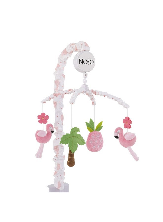 Nojo Tropical Flamingo Nursery Crib Musical Mobile With Plush Pink Flamingos, Flowers, Palm Tree & Pineapple, Pink, White, Green - Image 1