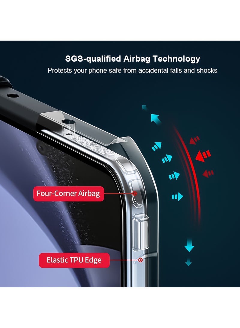 إكسوند جراب لهاتف Samsung Galaxy Z Fold 6، واقي شاشة زجاجي مدمج، غطاء خلفي مقاوم للصدمات من مادة TPU، جراب نحيف لحماية الجسم بالكامل مضاد لبصمات الأصابع - Image 3