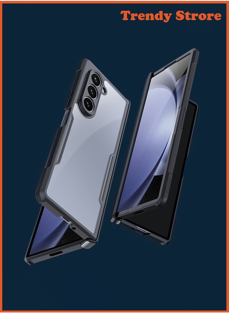 ماركة غير محددة - جراب لهاتف Samsung Galaxy Z Fold 6، واقي شاشة زجاجي مدمج، غطاء خلفي مقاوم للصدمات من مادة TPU، جراب نحيف لحماية الجسم بالكامل مضاد لبصمات الأصابع - Image 1