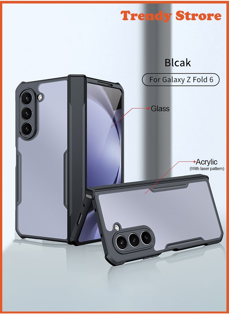 ماركة غير محددة - جراب لهاتف Samsung Galaxy Z Fold 6، واقي شاشة زجاجي مدمج، غطاء خلفي مقاوم للصدمات من مادة TPU، جراب نحيف لحماية الجسم بالكامل مضاد لبصمات الأصابع - Image 1