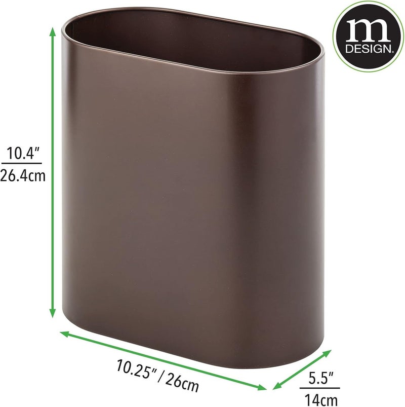 mDesign Slim Pill-Shaped Metal 1.98 Gallon/7 Liter Recycle Trash Can Wastebasket, Garbage Container Bin for Bathrooms, Kitchen, Bedroom, Office - Durable Stainless Steel, Mirri Collection, Bronze - Image 3