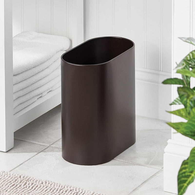mDesign Slim Pill-Shaped Metal 1.98 Gallon/7 Liter Recycle Trash Can Wastebasket, Garbage Container Bin for Bathrooms, Kitchen, Bedroom, Office - Durable Stainless Steel, Mirri Collection, Bronze - Image 2