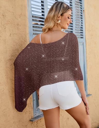 WeciBor Women's Wine Red Sheer Poncho Tops Y2K Lightweight Shrug Cover Up Knit Bolero for Beach Vacation Clothing - Image 5