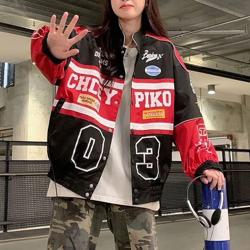 POHADON Varsity Jacket for Women Patchwork Long Sleeve Racing Bomber Letterman Jackets Color Block Y2k Vintage Streetwear (Red,M) - Image 4