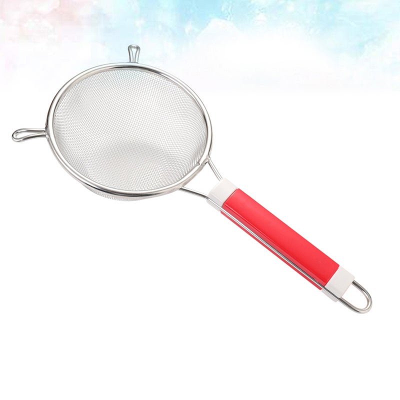 Stainless Steel Wire Mesh Colander Handle Strainer Kitchen Serving Skimmer for Home Cooking (16cm, Sliver, Red) - Image 5