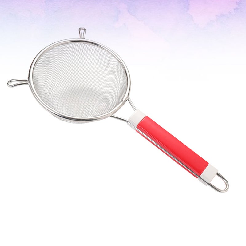 Stainless Steel Wire Mesh Colander Handle Strainer Kitchen Serving Skimmer for Home Cooking (16cm, Sliver, Red) - Image 3
