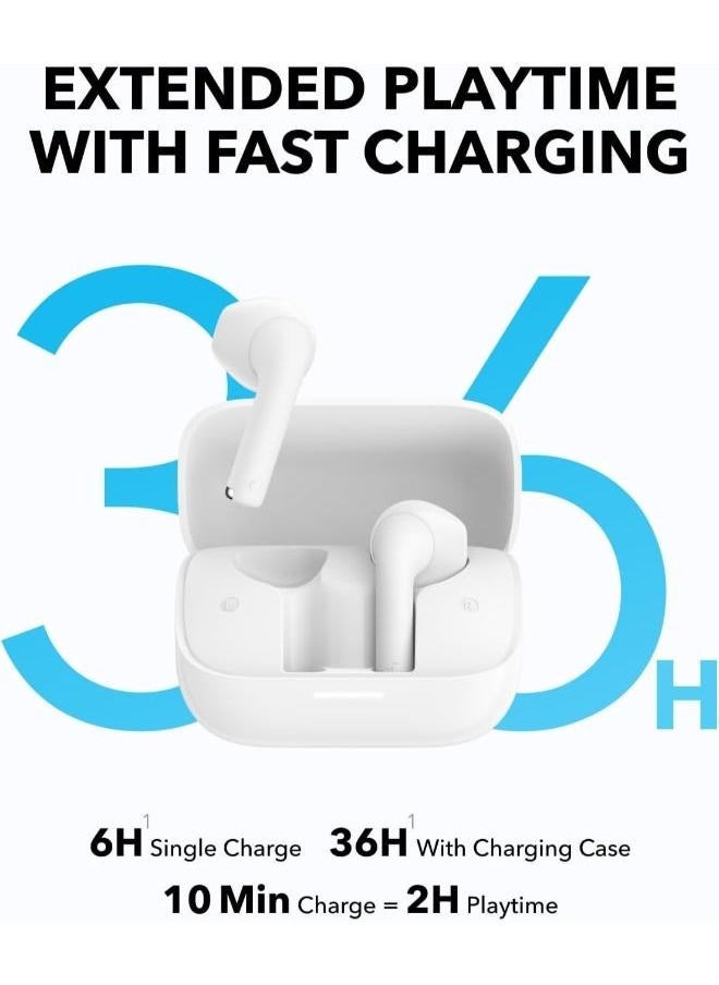 K20i by Anker, Semi-in-Ear Earbuds, Bluetooth Wireless, 36H Playtime, Fast Charge, Clear Sound, Comfortable Fit, ENC 2-Mic Clear Calls, Custom EQ, IPX5, Bluetooth 5.3, App Control White