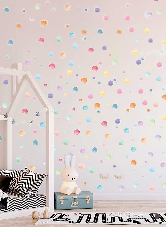 رَوَائِد ملصقات حائط منقط بالألوان المائية (123 قطعة)، دوائر ملونة لتزيين الحائط، ملصقات قوس قزح قابلة للإزالة واللصق، ديكور دوائر متعددة الألوان للنوافذ، مثالية لغرف الأطفال، غرف النوم، الصفوف الدراسية وتزيين الجدران. - Image 4