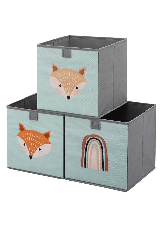 Navaris Navaris Kids Storage Cubes Set of 3 - Kids Cube Fabric Organizer Storage Bins - Foldable Cloth Cube for Childrens Bedroom Baby Nursery - Book Toy Bin Cubby Storage - Green  - Image 2