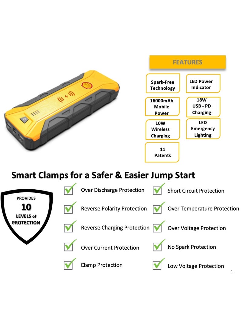 Shell Jump Starter - Shell Portable Car jump Starter 12V/1200Ahm with Wireless mobile charging 16.000mAh , 3 mode searching light - Image 1