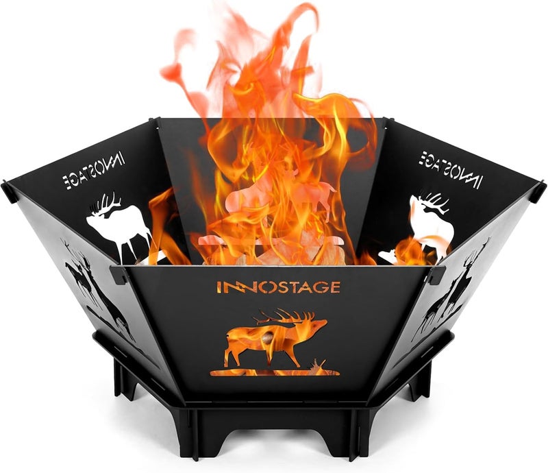 INNO STAGE Fire Pit for Camping- 23Inch Small Collapsible Firepit for Patio Outside Wood Burning Outdoor Indoor BBQ Picnic Foldable Fire Pits Bonfire of Backyard Patio with Portable Tote Bag - Image 1