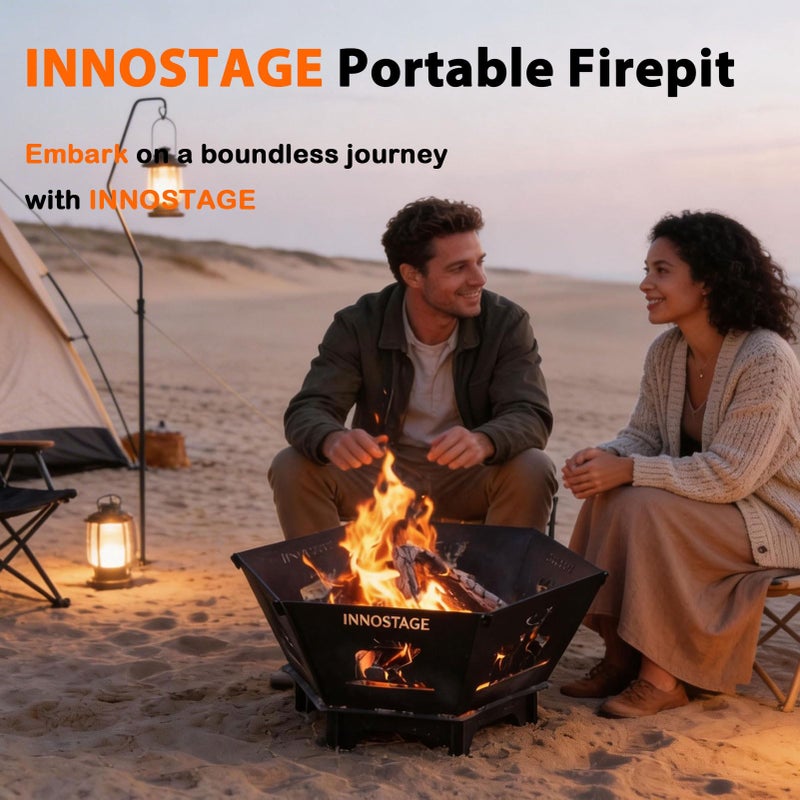 INNO STAGE Fire Pit for Camping- 23Inch Small Collapsible Firepit for Patio Outside Wood Burning Outdoor Indoor BBQ Picnic Foldable Fire Pits Bonfire of Backyard Patio with Portable Tote Bag - Image 2