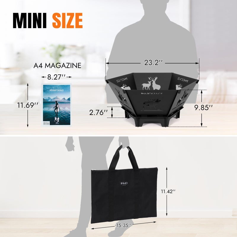 INNO STAGE Fire Pit for Camping- 23Inch Small Collapsible Firepit for Patio Outside Wood Burning Outdoor Indoor BBQ Picnic Foldable Fire Pits Bonfire of Backyard Patio with Portable Tote Bag - Image 4