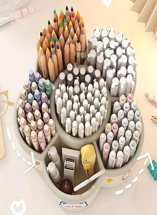 KESHAWER منظم مكتب KESHAWER "حامل أقلام دوار 360 درجة، صندوق تخزين أدوات مكتبية بلاستيكي متعدد الأغراض بستة أقسام للمكتب والمدرسة وطاولة الدراسة (أبيض)" - Image 4