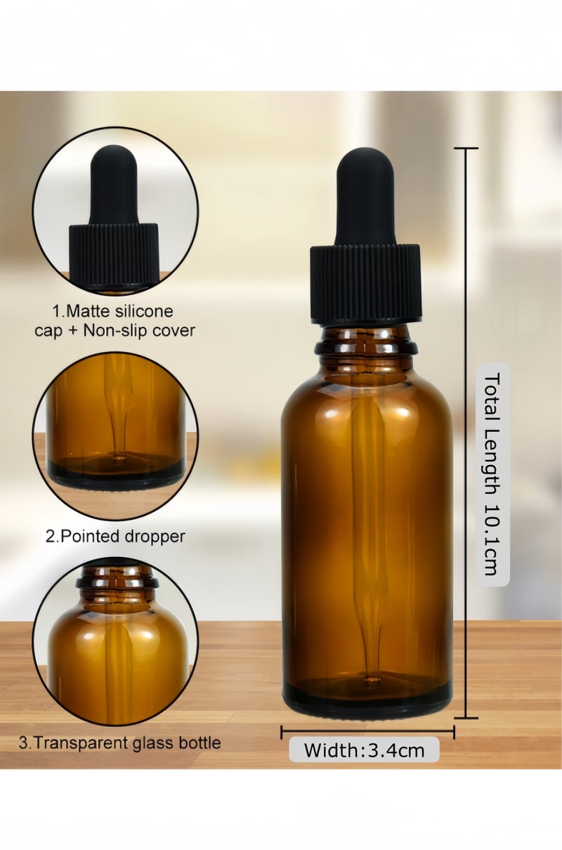 HALAMODO 6 Pack, 30ml Dropper Bottles with 6 Eye Droppers Essential Oils Bottles for Personal Care, Thick Dark Amber Glass Tincture Leakproof Bottle - Image 3