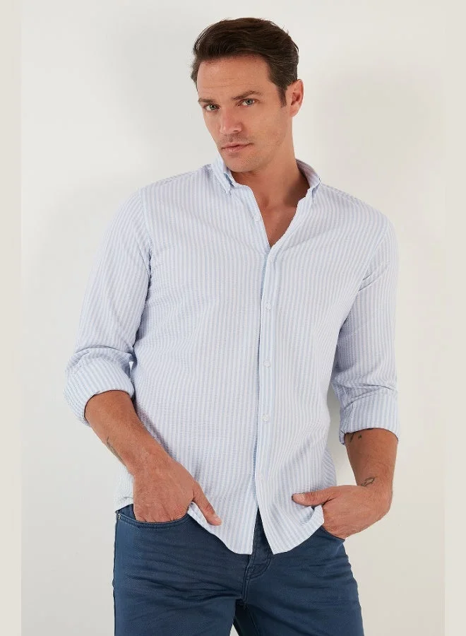 Buratti  Buratti Cotton Striped Button-Down Collar Long Sleeve Regular Fit Shirt Men's SHIRT CF23S112237 for Men | Best Price UAE