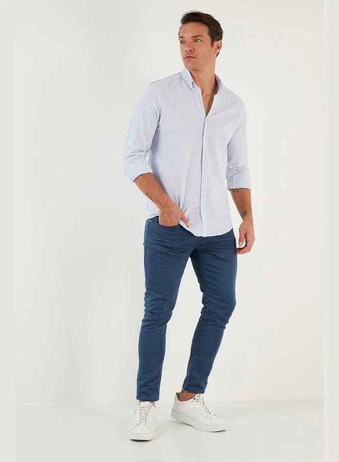 Buratti  Buratti Cotton Striped Button-Down Collar Long Sleeve Regular Fit Shirt Men's SHIRT CF23S112237 for Men | Best Price UAE