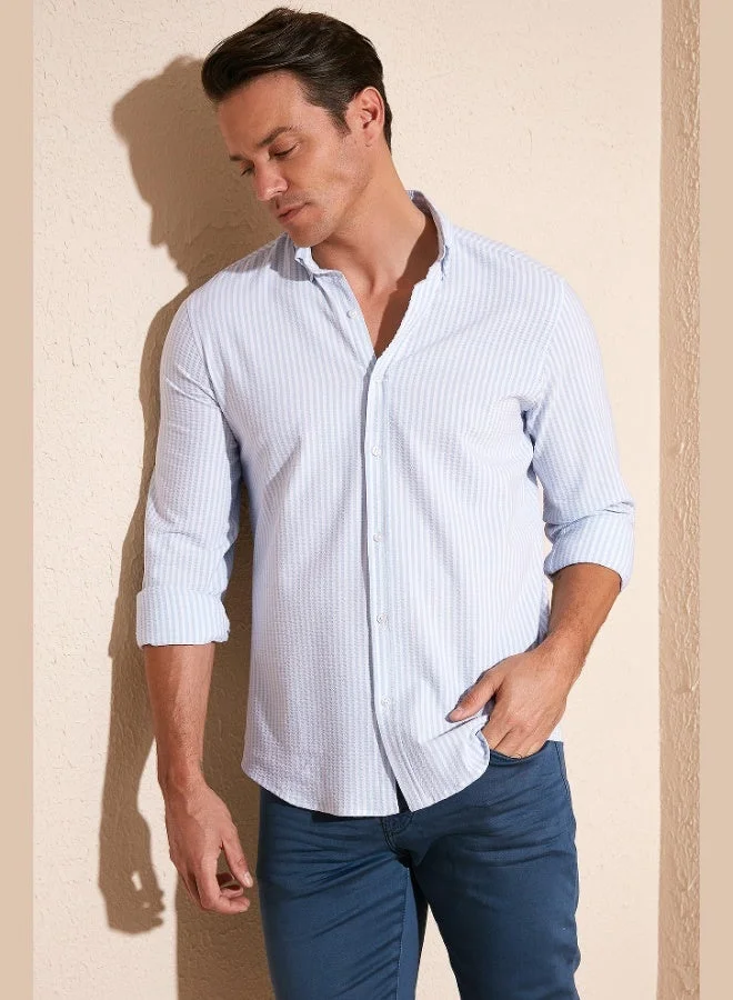 Buratti  Buratti Cotton Striped Button-Down Collar Long Sleeve Regular Fit Shirt Men's SHIRT CF23S112237 for Men | Best Price UAE