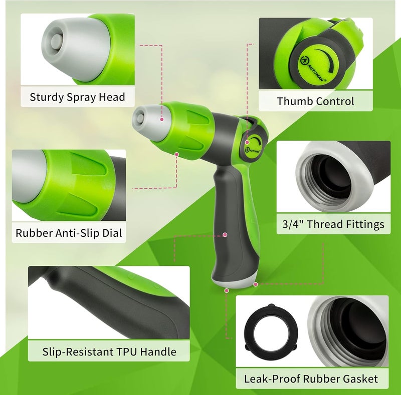 AUTOMAN Garden Hose Nozzle - 2 Pack, Thumb Control Sprayer, Durable Slip-Resistant Water Nozzle, Extra 4 Washers, for Watering Plants Lawn & Garden, Cleaning, Washing Car, Showering Pets - Image 3