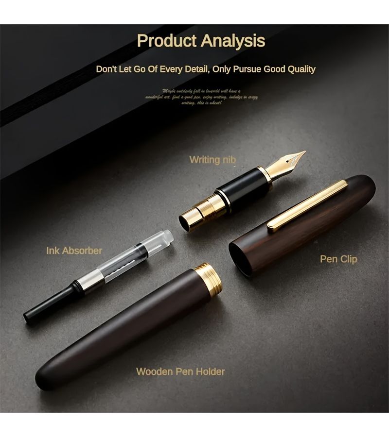 Wooden Body Fountain Pen With Golden Accents M Nib Ebony Vintage Design For Calligraphy And Business Use - Image 5