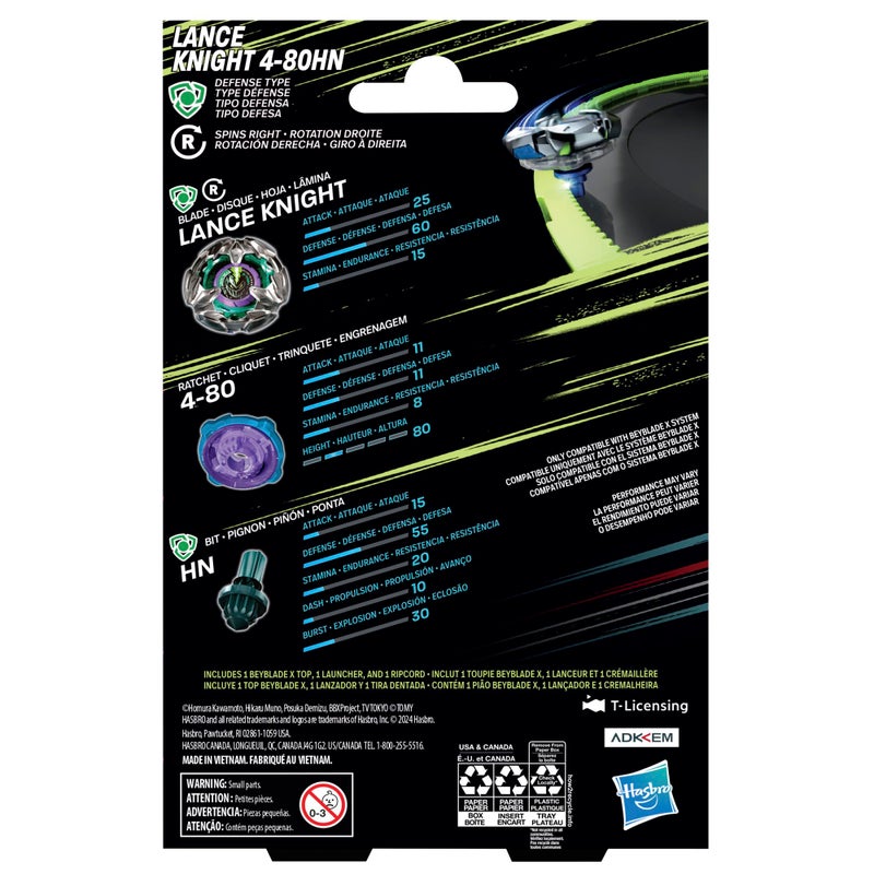 Beyblade X Lance Knight 4-80HN Starter Pack Set with Defense Type Right-Spinning Top and Launcher; Battling Top Toys for 8 Year Old Boys and Girls - Image 4