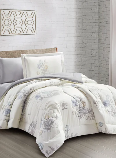 Donetella Bedding Comforter Set Single Size, 4-Pcs Bed Set Fits 120x200 Cms -Printed Bedding Set-All Season- Brushed Microfiber (طقم مفرش سرير فندقي)