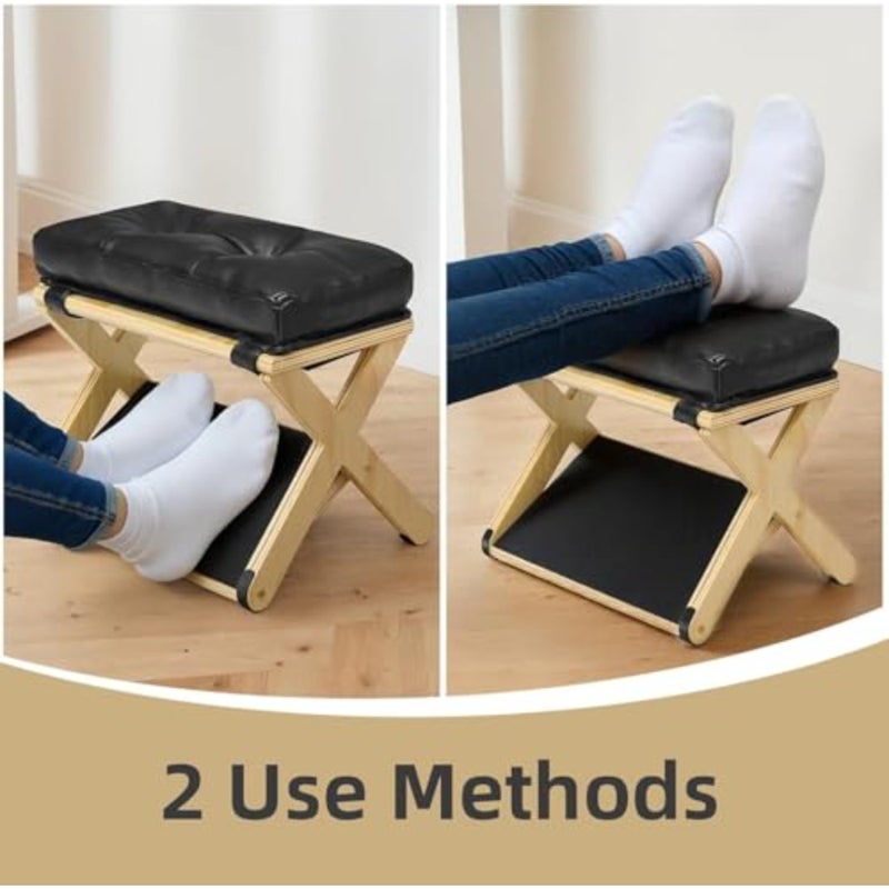 Wooden Under Desk Foot Rest, Ergonomic Footstool with Non-Slip Rubber Pads Smooth Surface, Multi-Purpose Stool for Office Work Home Gaming, Relieves Leg Fatigue Improves Posture - Image 3