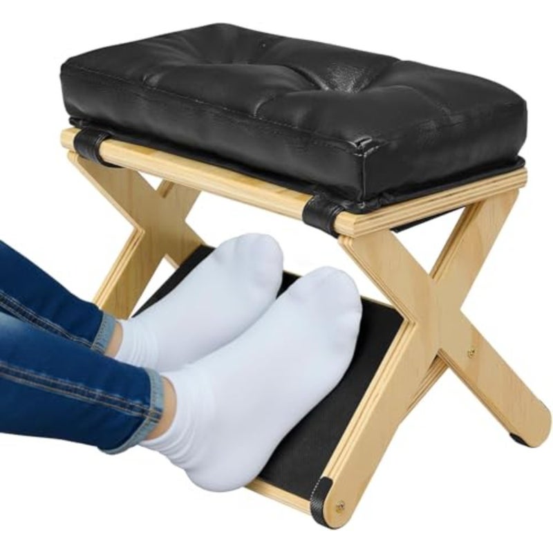 Wooden Under Desk Foot Rest, Ergonomic Footstool with Non-Slip Rubber Pads Smooth Surface, Multi-Purpose Stool for Office Work Home Gaming, Relieves Leg Fatigue Improves Posture - Image 1