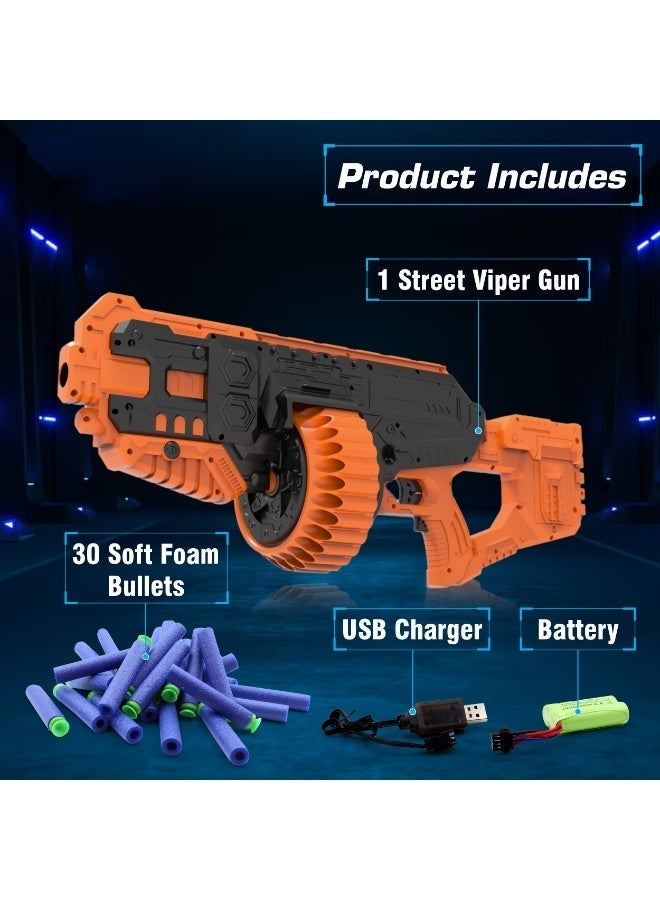 Chanak Street viper big blaster motorized dart gun toy including 30 soft foam bullet darts, 60-foot firing range, rechargeable electric battery design with high capacity magazine for boys girls, above 5+ age (color as per availability) - Image 5