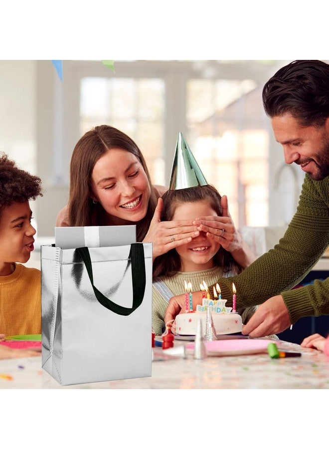 Drapme Extra-Small Size Pack of 20 Pcs Glossy Metallic Laminated Non-Woven Reusable Eco-Friendly Party Return Gift Bags (Silver) (Extra-Small 6.75x9x3 Inch) - Image 5