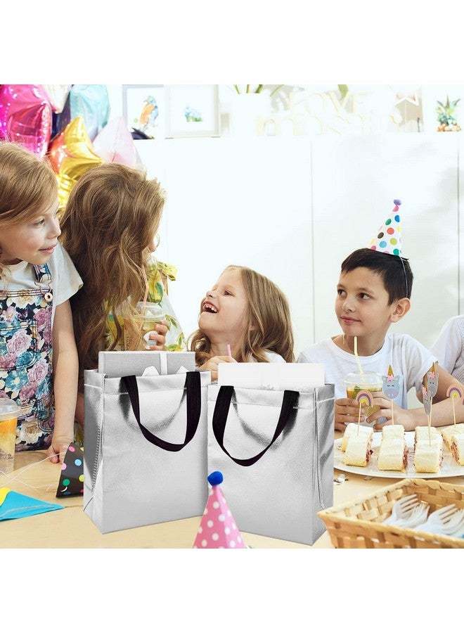 Drapme Extra-Small Size Pack of 20 Pcs Glossy Metallic Laminated Non-Woven Reusable Eco-Friendly Party Return Gift Bags (Silver) (Extra-Small 6.75x9x3 Inch) - Image 4