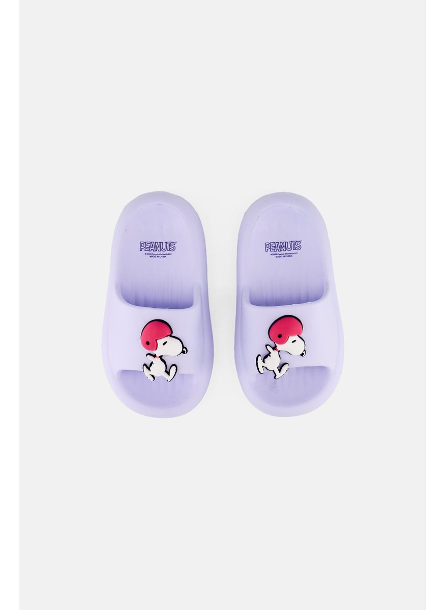 Peanuts Kids Girl Slip on Slides, Lavender  - Image 3