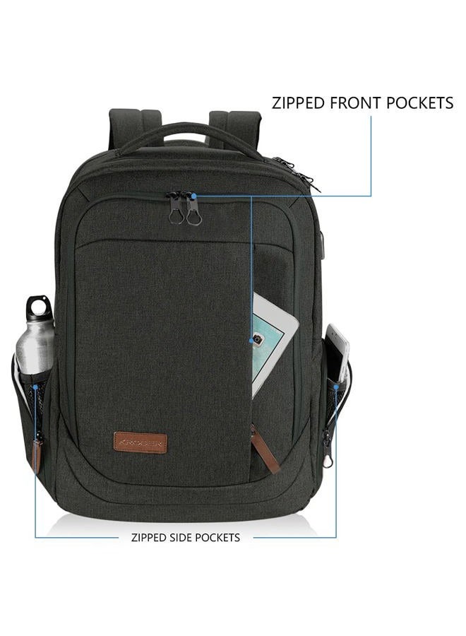 KROSER Laptop Backpack Large Computer Backpack Fits up to 17.3 Inch Laptop with USB Charging Port Water-Repellent School Travel Backpack Casual Daypack for Business/College/Women/Men-Charcoal Black - Image 2