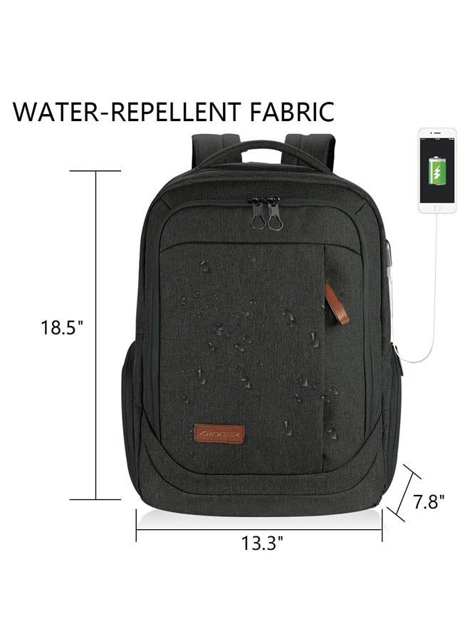 KROSER Laptop Backpack Large Computer Backpack Fits up to 17.3 Inch Laptop with USB Charging Port Water-Repellent School Travel Backpack Casual Daypack for Business/College/Women/Men-Charcoal Black - Image 3