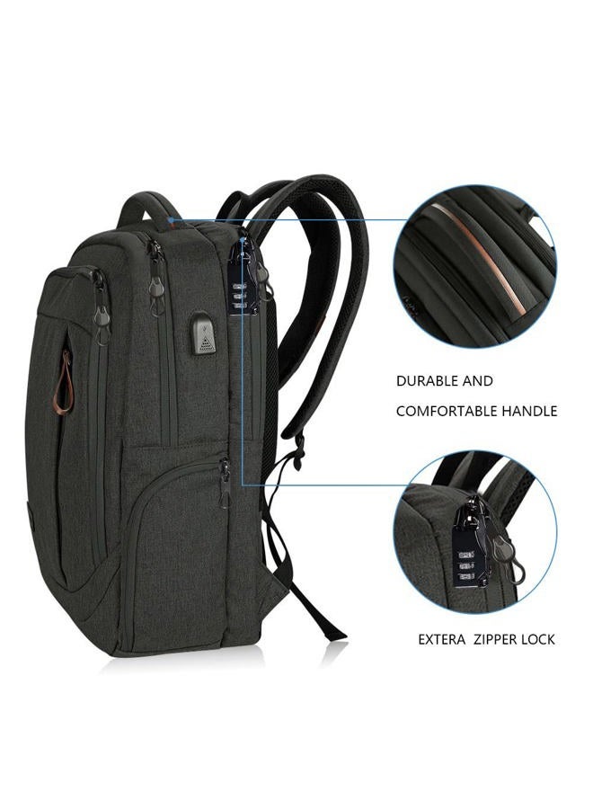 KROSER Laptop Backpack Large Computer Backpack Fits up to 17.3 Inch Laptop with USB Charging Port Water-Repellent School Travel Backpack Casual Daypack for Business/College/Women/Men-Charcoal Black - Image 4