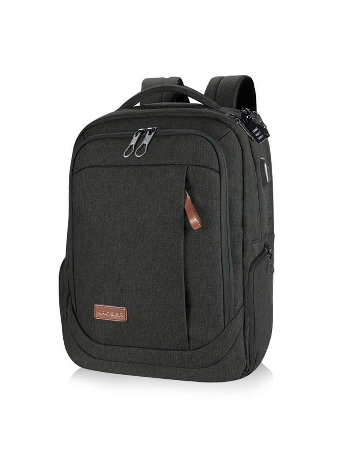KROSER Laptop Backpack Large Computer Backpack Fits up to 17.3 Inch Laptop with USB Charging Port Water-Repellent School Travel Backpack Casual Daypack for Business/College/Women/Men-Charcoal Black - Image 1