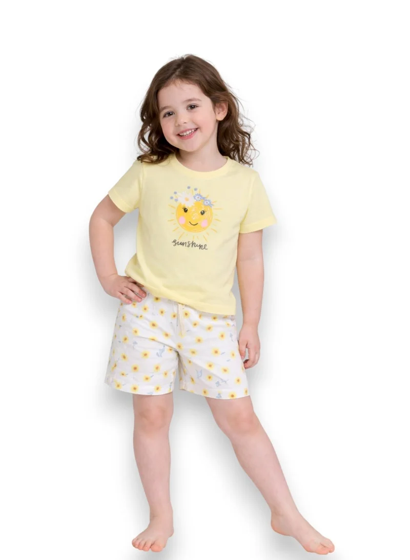 فكتور اند جين Girls Sunshine Print Cotton Pajama Set – T-Shirt & Shorts Nightwear