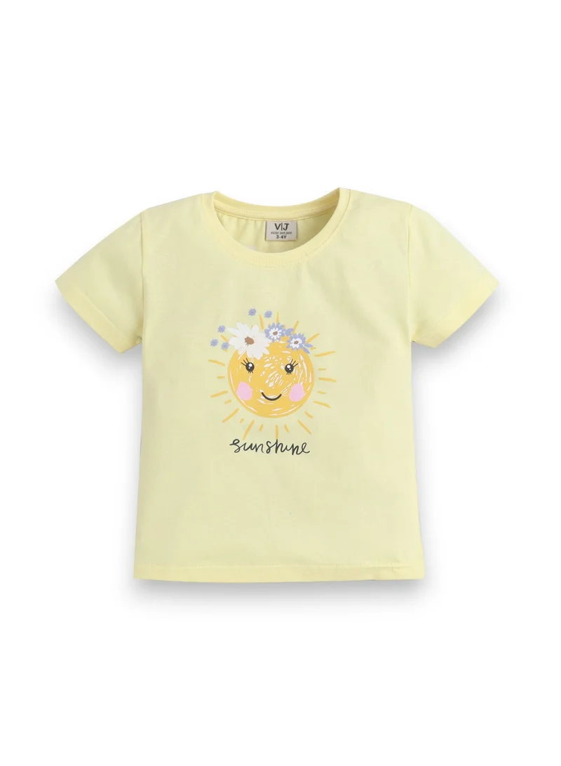 فكتور اند جين Girls Sunshine Print Cotton Pajama Set – T-Shirt & Shorts Nightwear