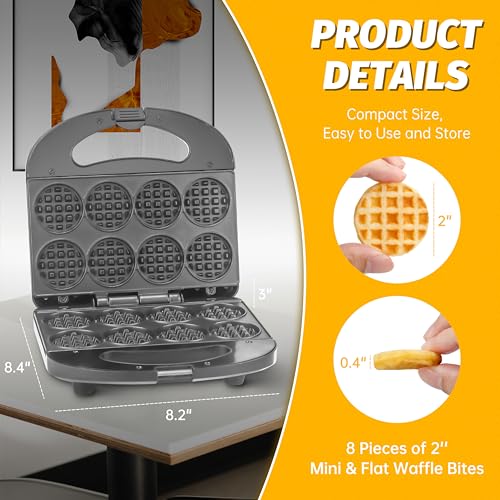 FineMade Mini Waffle Maker, Mini Waffle Iron, Waflera Electrica, Small Waffle Maker for Kids, Baby wafflera, Makes 8×2" Tiny Waffle Bites, Non-stick Surface, Ideal for Breakfast, Dessert and Snacks - Image 5