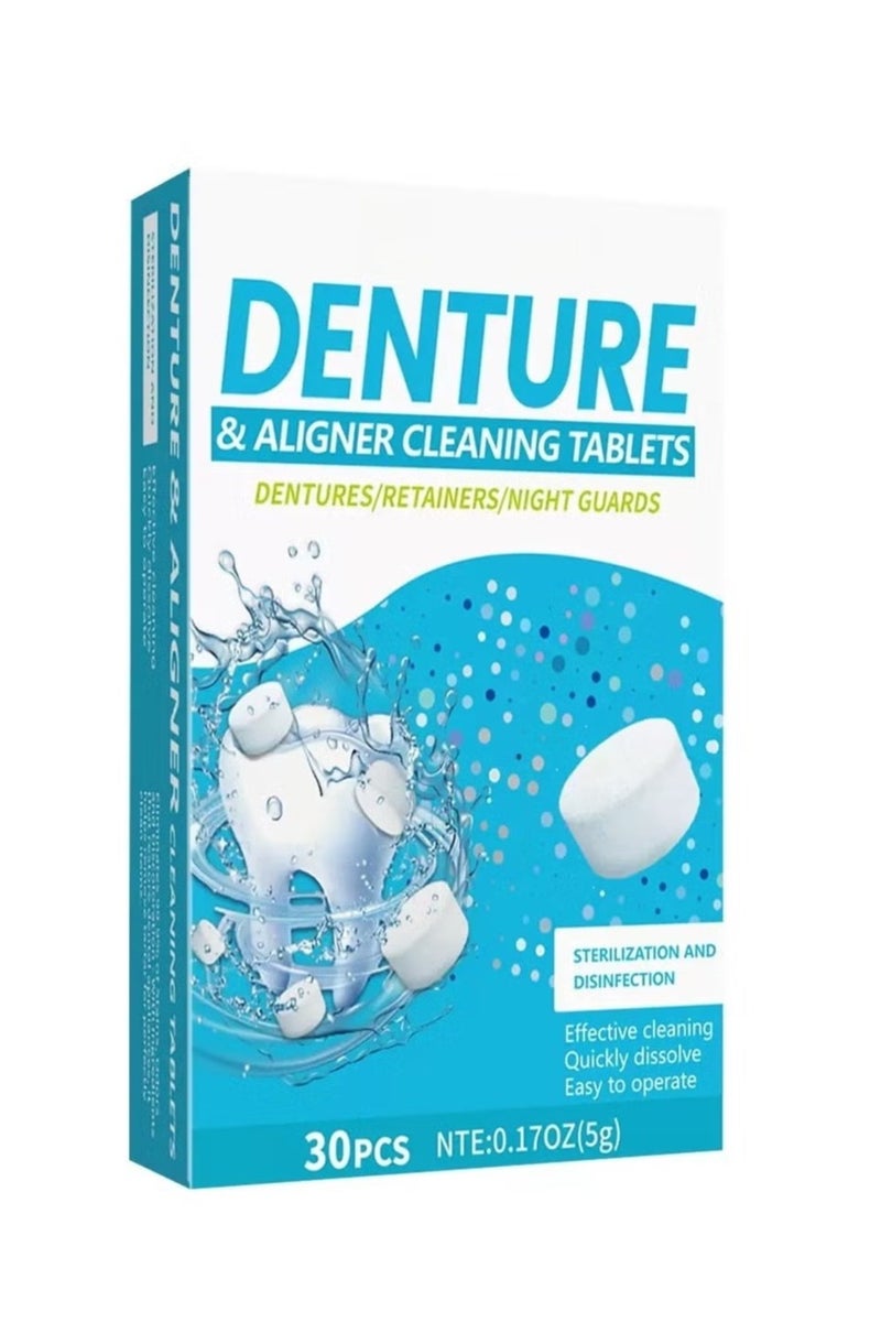 Unewshi 30 Tabs Denture Cleaning Tablets, 30 Tablets for Overnight Dental Prosthesis Fresh Brite and Stain-Free, Retainer Cleaning Tablet, Aligner Gum Shield, Mouth Guard Denture Cleaners - Image 1