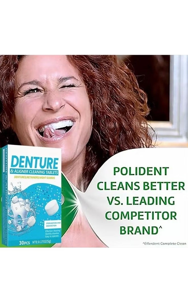 Unewshi 30 Tabs Denture Cleaning Tablets, 30 Tablets for Overnight Dental Prosthesis Fresh Brite and Stain-Free, Retainer Cleaning Tablet, Aligner Gum Shield, Mouth Guard Denture Cleaners - Image 2