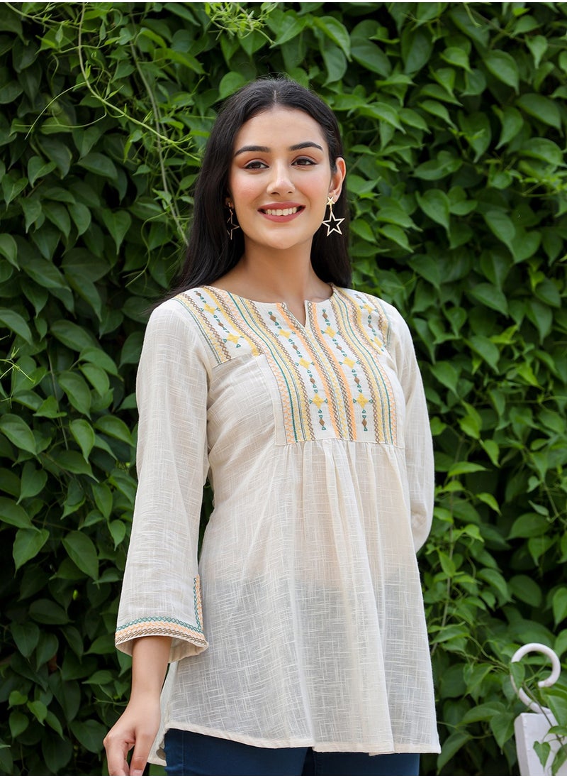 Swadesh Souq - Women's Off-White Solid Cotton Top - Image 1