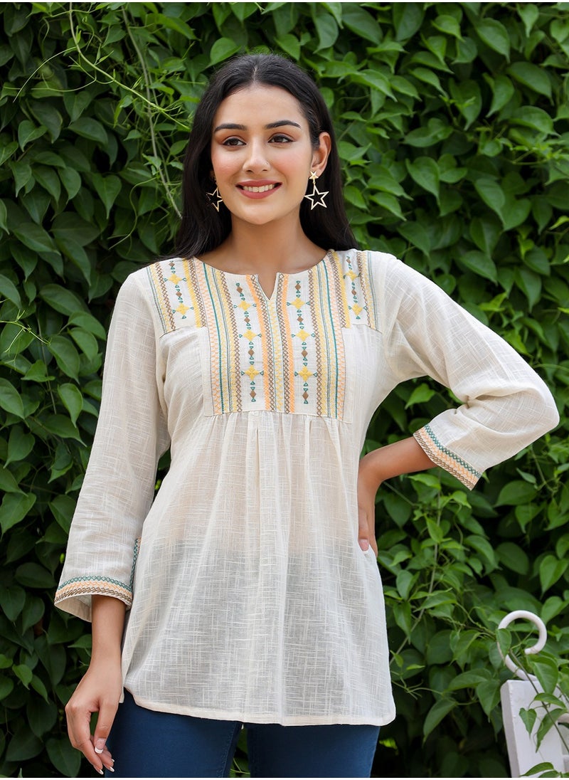 Swadesh Souq - Women's Off-White Solid Cotton Top - Image 1