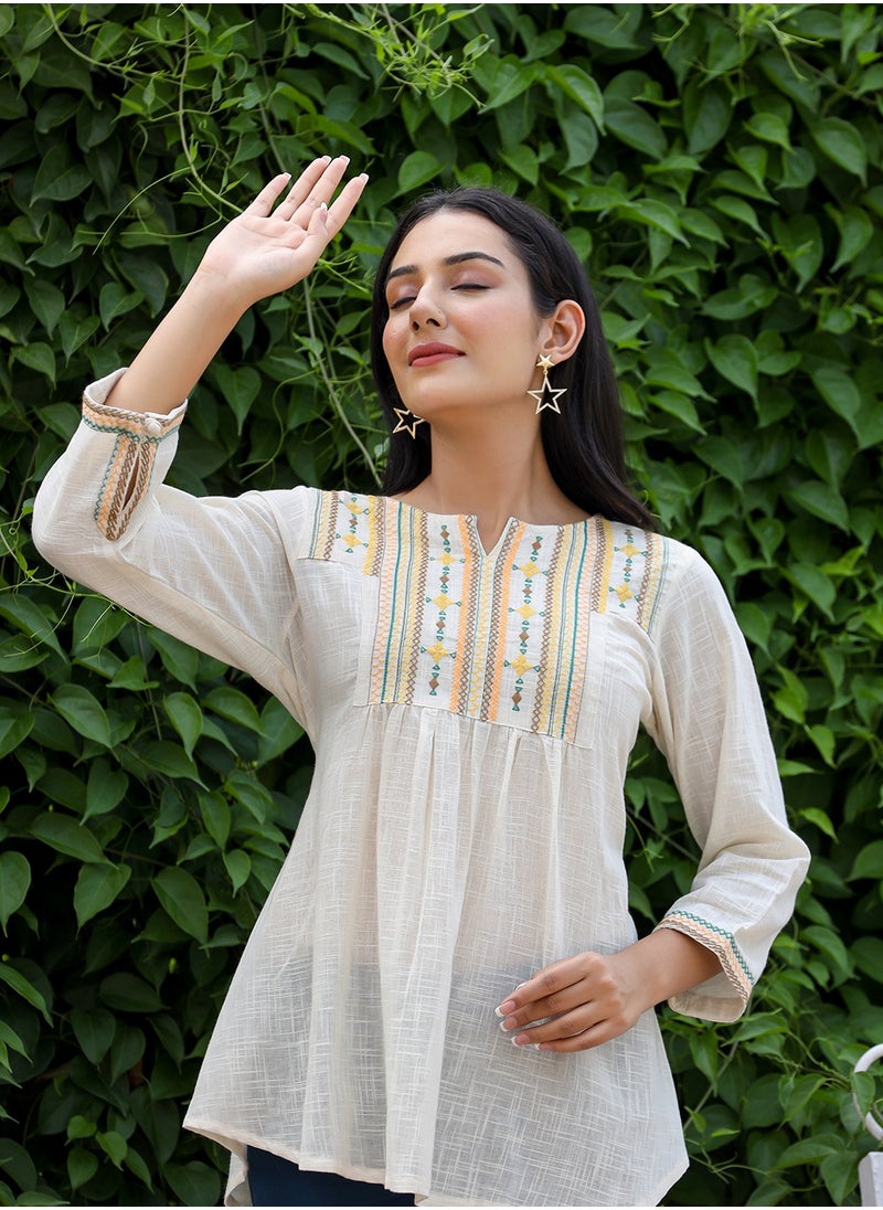 Swadesh Souq - Women's Off-White Solid Cotton Top - Image 1