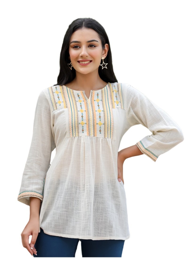 Swadesh Souq - Women's Off-White Solid Cotton Top - Image 1