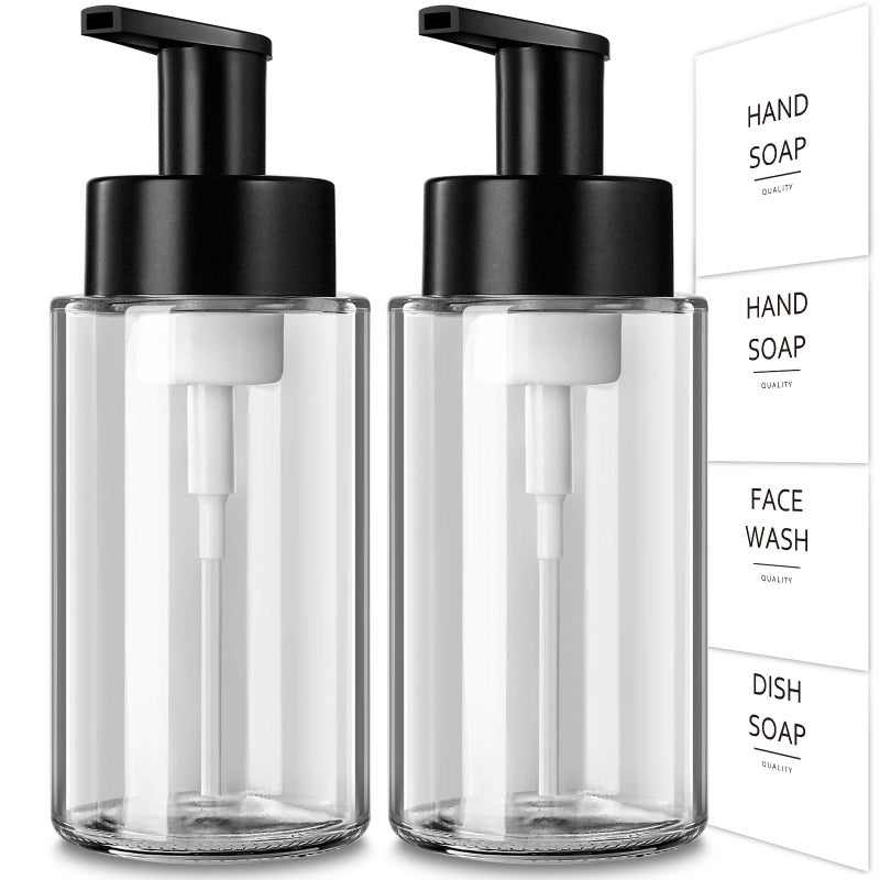 GMISUN Foaming Soap Dispenser 300ml Foaming Hand Soap Dispenser 2 Pack Glass Foam Dispenser for Bathroom  Kitchen Clear Refillable Dispenser Pump Bottle with Waterproof Labels