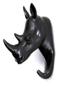 HERNGEE Rhino Head Single Wall Hook/Hanger Animal Shaped Coat Hat Hook Heavy Duty, Rustic Decorative Gift, Black