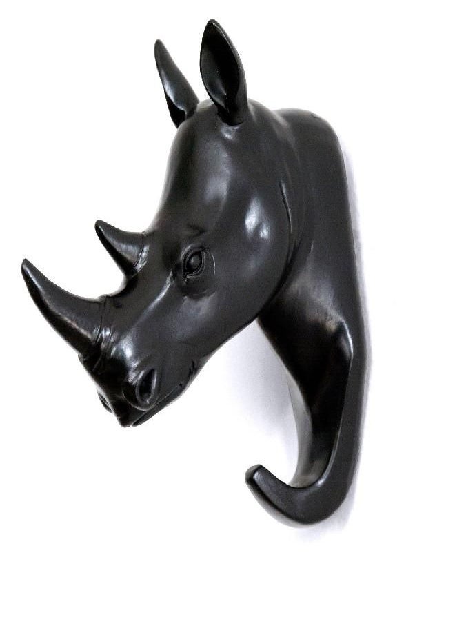 HERNGEE - HERNGEE Rhino Head Single Wall Hook/Hanger Animal Shaped Coat Hat Hook Heavy Duty, Rustic Decorative Gift, Black - Image 1