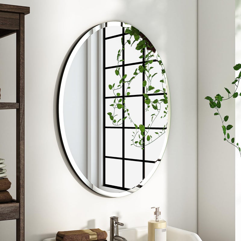 KOHROS Bathroom Mirrors for Over Sink Oval Frameless Mirror Beveled Polished Wall Mirror for Bathroom Vanity Bedroom 18 W x 24 H Oval