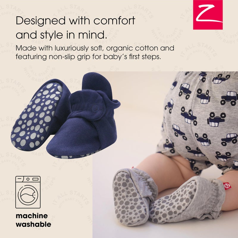 Zutano Unisex Organic Cotton Baby Booties With Gripper Soles, True Navy, 12M - Image 2